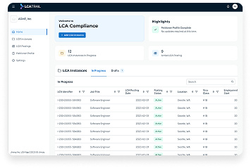Screenshot of the LCA landing page